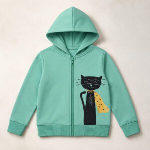 Mint Cat Graphic Zip-Up Hoodie