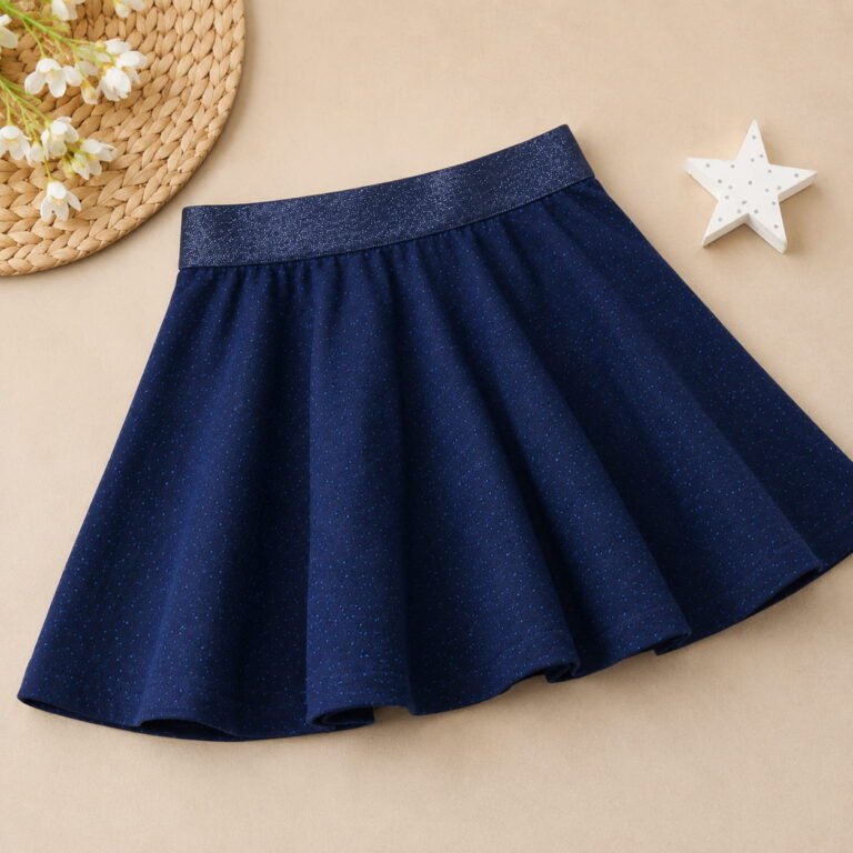 Navy Blue Sparkle Waist Flared Skirt