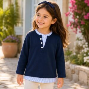 Navy Layered Henley Top