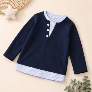 Navy Layered Henley Top