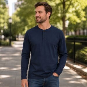 Classic Navy Long Sleeve Henley Tee