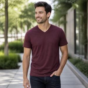 Plain Burgundy V-Neck T-Shirt
