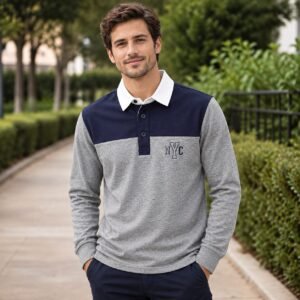 NYC Colorblock Long Sleeve Polo